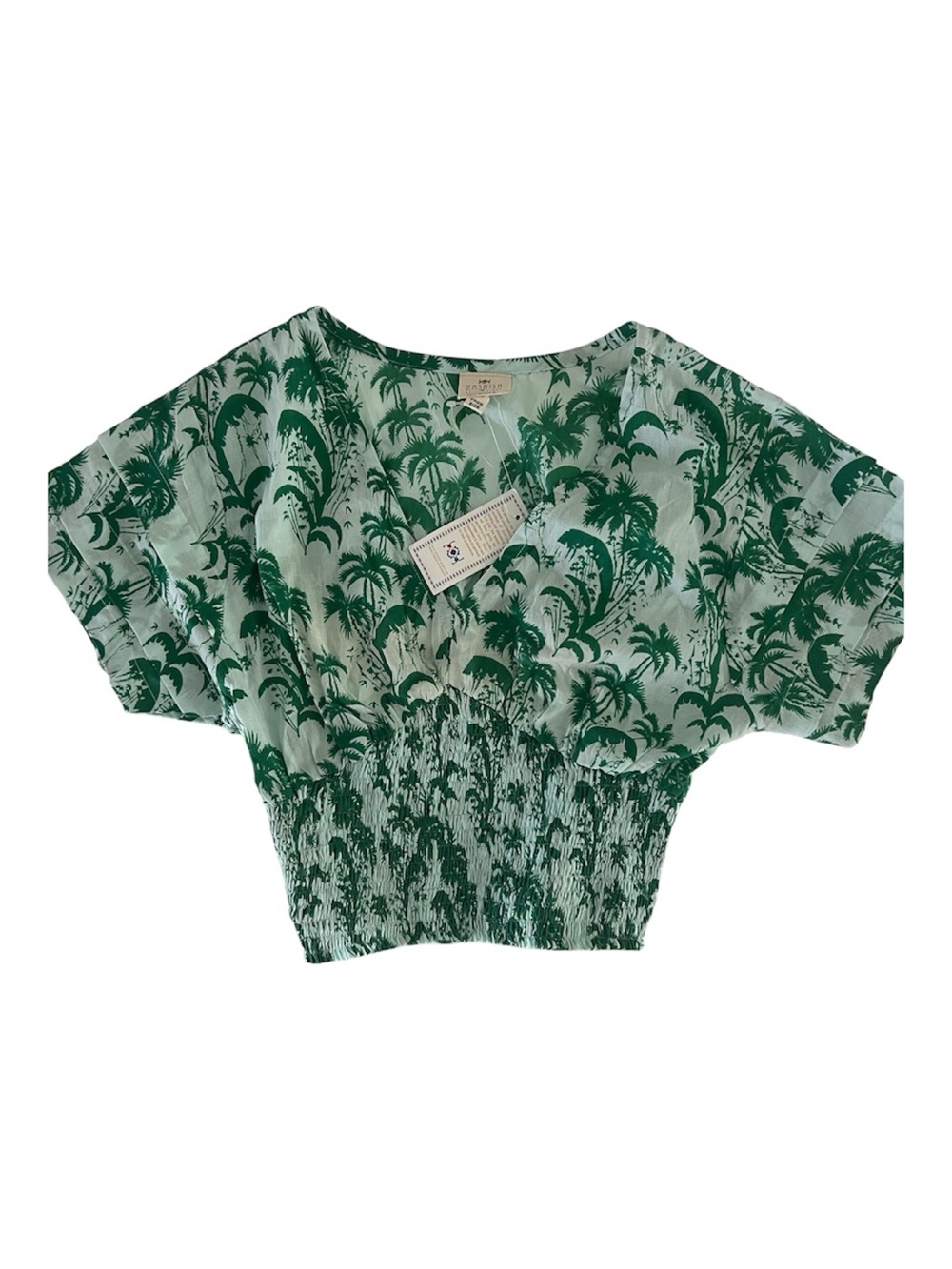 Kashish Jaipur Palm Print Smocked Crop Top One Size NWT